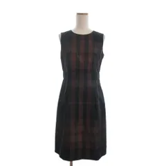 バーバリー ロンドン BURBERRY LONDON ノースリーブワンピース ひざ丈 チェック シルク混 バックジップ FM038-881-55 茶 ブラウン 38