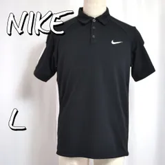 【極美品】NIKEナイキ Dri-FIT 胸スウォッシュ刺繍 サイドライン ドライ ポロシャツ テニス ゴルフ L 黒ブラック 【古着】【中古】【送料無料】