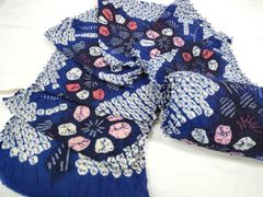 K未仕立て品 訳ありブランド新品反物 絞り浴衣 綿 団扇柄青□N80511-10