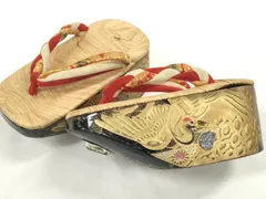平和屋着物●極上　和装小物　ぽっくり下駄　こっぽり・おこぼ下駄　畳表　金蒔絵　鶴　16.5cm　逸品　DZAA11771kh6