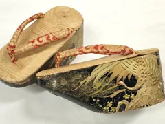 平和屋着物●極上　和装小物　ぽっくり下駄　こっぽり・おこぼ下駄　畳表　金蒔絵　鶴梅松文　20cm　逸品　DZAA11772kh6