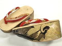 平和屋着物●極上　和装小物　ぽっくり下駄　こっぽり・おこぼ下駄　畳表　金蒔絵　鶴松竹梅文　19.5cm　逸品　DZAA11773kh6