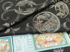 黒留袖 中国刺繍 汕頭刺繍 扇面 仮絵羽 未仕立て 蔵出し 在庫保管品 