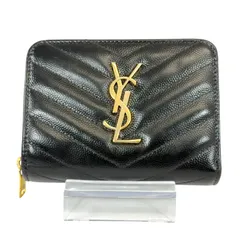 【人気・美品】イヴ サンローラン キャビアスキン カサンドラ Vステッチ 二つ折り 財布 ラウンドジップ ブラック 403723