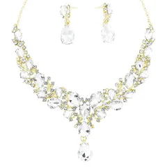 【新品】 [tonecraft] ネックレス ピアス セット レディース ジュエリー ウェディング ブライダル アクセサリー 結婚式 パーティー 二次会 (ゴールド×クリア) 0