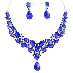 【新品】 [tonecraft] ネックレス ピアス セット レディース ジュエリー ウェディング ブライダル アクセサリー 結婚式 パーティー 二次会 (ブルー) 0