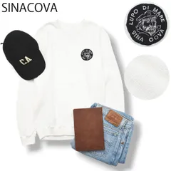 【定番】 日本製 シナコバ SINACOVA 長袖 コットン ニット セーター クルーネック ワッペン ロゴ フレンチ マリン サーフ アメカジ ストリート S ホワイト メンズのサムネイル