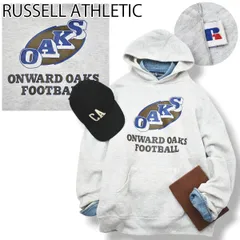 90s ヴィンテージ USA製 ラッセル アスレチック RUSSELL ATHLETIC オンワード オークス アメリカン フットボール プリント パーカー スウェット 裏起毛 L グレー メンズ