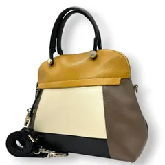 フルラ FURLA 2WAY ハンドバッグ ショルダーバッグ 斜め掛け レザー 本革 カラーブロック マルチカラー イエロー アイボリー ブラック ブラウン パドロック チャーム ゴールド金具 イタリア製 レディース 鞄 カバン レア 希少 デザイン s98