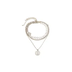 【新品】 [Studio Kiitos] レディース ネックレス ゴールド シルバー パール 三連 チェーン コイン ペンダント アクセサリー (シルバー) [並行輸入品] 0
