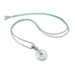 【新品】 [石街] 色合い良好 薄緑色 ひすい 本翡翠 ジェダイト 小型 平安扣 かわいい 紐 ネックレス ミャンマー産
