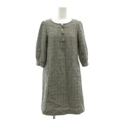 B&Y ユナイテッドアローズ BEAUTY&YOUTH ビューティー&ユース 美品 ワンピース ひざ丈 ウール S グレー チェック柄 ラウンドネック 七分袖 /NL ■ECF003