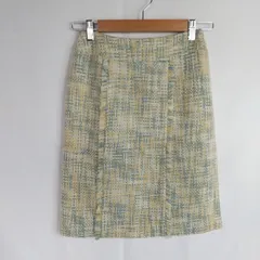 M1-02719 【Women】スカート（S相当）／黄×水色×白 ツイード スリット有 K-春秋
