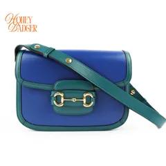 【中古】GUCCI グッチ ホースビット1955 レザー ショルダーバッグ ブルー・グリーン