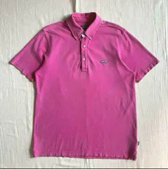 00s　archive　旧タグ　old stussy　ステューシー　アーチロゴ　ワンポイント刺繍ワッペン　裾タグ　鹿の子　半袖ポロシャツ　チェック柄襟裏地　ピンク　XL　Y2K　平成ギャル男　パンキッシュ　one point logo polo shirt