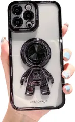 兼用 スマホケース iPhone 14 Pro Max ケース リング付き 可愛い クリア キャラクター 韓国 シンプル リングケース おしゃれ 人気 透明 スタンド機能 個性的 ストラップホール付き 軽量 薄型 耐衝撃 ソフトケース（ブラック）