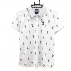 【超美品】アドミラル 半袖ポロシャツ 白×ダークネイビー ヤシの木総柄 ロゴ刺しゅう レディース LL ゴルフウェア Admiral