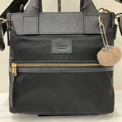 Y1076　Kanana project　カナナプロジェクト　 ハンドバッグ　2way　ショルダーバッグ　 ブラック系　黒　無地　ロゴ　ナイロン　 レザー　チャーム付き　ポケット多数　 レディース