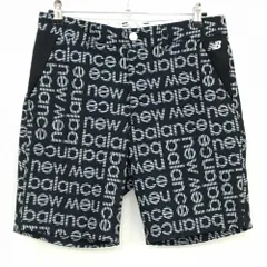 【美品】ニューバランスゴルフ ハーフパンツ 黒系×白 英字ロゴ総柄 ストレッチ メンズ 4(M) ゴルフウェア New Balance