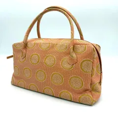 【美品】和装バッグ ハンドバッグ 織物 オレンジ ゴールド 丸紋 幾何学模様 着物