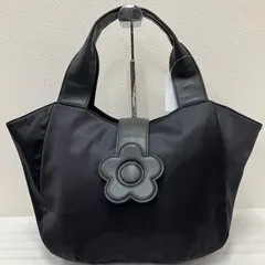 1085　MARY QUANT　マリークワント　 トートバッグ　デイジー　フラワーモチーフ　 花　ナイロンデイジーフラップトートバッグ　 ブラック系　黒　ナイロン　レザー　 レディース