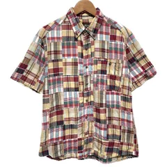 【中古】　Eddie Bauer　チェックシャツ　半袖　シャツ　トップス　ボタンダウン　ボタンフラップ　胸ポケット　パッチワーク　古着　/1093
