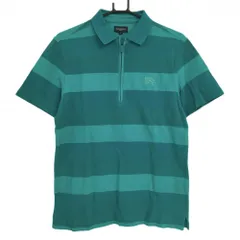 バーバリーゴルフ 半袖ポロシャツ ブルーグリーン系 太ボーダー ハーフジップ  メンズ 3(L) ゴルフウェア BURBERRY GOLF