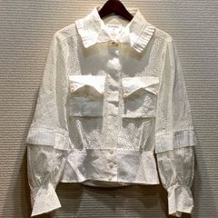 定価8万 miumiu ノースリーブ シャツ レース prada 美品 ブラウス miu miu ミュウミュウ 襟 レース ブラウス シャツ ノースリーブ ブルー