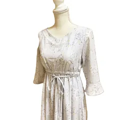 【used】tocco closet トッコクローゼット 花柄 ウエストリボン ワンピース 藤色 パープル M 7分袖 Vネック フレア