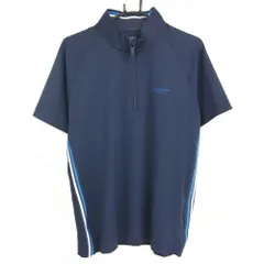 【超美品】バーバリーゴルフ 半袖ハイネックシャツ ネイビー サイドライン ハーフジップ メンズ L ゴルフウェア BURBERRY GOLF