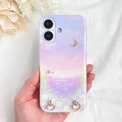 new⁎✧ ゴールドの三日月浮かぶパステルカラーの空と虹色に煌めく海のスマホケース　iPhoneケース　Android  名入れ　オーロラ　虹色　お花畑　カラフル　スマホショルダーストラップ　ギフト　母の日　iPhone17e iPhone17 全機種対応