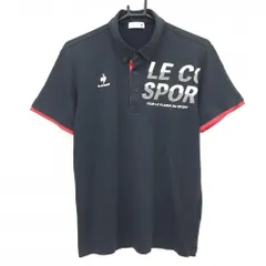 ルコックゴルフ 半袖ポロシャツ ダークネイビー×白 ボタンダウン ロゴプリント メンズ L ゴルフウェア le coq sportif