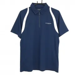 【超美品】バーバリーゴルフ 半袖ポロシャツ ネイビー×白 ハーフジップ メンズ L ゴルフウェア BURBERRY GOLF