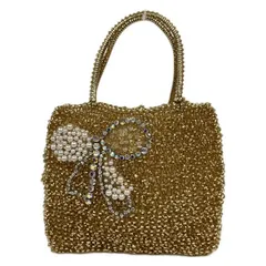 ANTEPRIMA(アンテプリマ) トートバッグ ワイヤーバッグ シャンパンゴールド ゴールドリングタグ/リボン/ラインストーン/ビーズ/パール