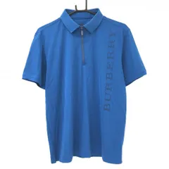 【美品】バーバリーゴルフ 半袖ポロシャツ ブルー系 ハーフジップ ビッグロゴ メンズ 3(L) ゴルフウェア BURBERRY GOLF