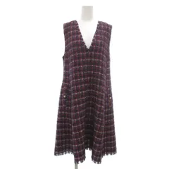 アプワイザーリッシェ Apuweiser-riche ワンピース ミモレ丈 2 紺 ネイビー 赤 レッド チェック柄 Vネック 袖なし /SC ■ECF003