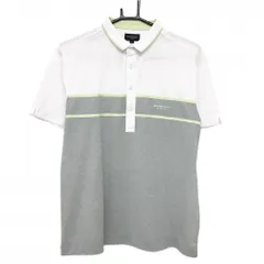 【美品】バーバリーゴルフ 半袖ポロシャツ 白×グレー×ライトグリーン 胸元ライン メンズ L ゴルフウェア BURBERRY GOLF