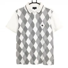 バーバリーゴルフ 半袖ポロシャツ 白×グレー×黒 前面ダイヤ柄 ハーフジップ メンズ L ゴルフウェア BURBERRY GOLF