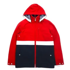 TOMMY HILFIGER セーリングジャケット マウンテンパーカー M レッド トリコロール ダブルジップ フード着脱式
