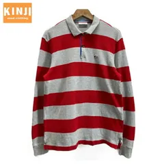 【中古】　LACOSTE　長袖ポロシャツ　シャツ　トップス　ハーフボタン　コットン　ボーダー　ブランドロゴ　ワンポイント　トリコロールワニ　PH875E　日本製　古着　/0122