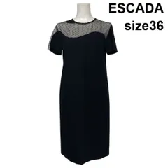 ◇ エスカーダ ESCADA アシンメトリースイスドットドレス ワンピース ミディ丈 半袖 Iライン メッシュ 黒 36 S 7号 レディース S6C783のサムネイル