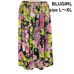 ◇ ブルーガール BLUGIRL フレアスカート ヒップハング ミディ丈 ギャザー プリント 花柄 マルチ I46 D40 L～XL 11号 レディース Z6B364のサムネイル