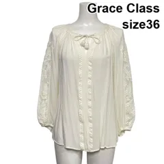 ◇ グレースクラス Grace Class 切替レースカフタンブラウス 長袖 タッセル プルーオーバー アイボリー 36 S 7号 レディース S6C735のサムネイル