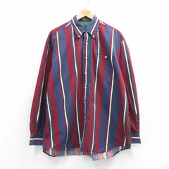 XL/古着 長袖 シャツ メンズ 00年代 00s 大きいサイズ コットン ボタンダウン エンジ他 ストライプ 26mar04