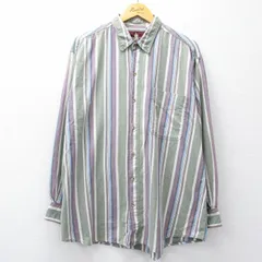XL/古着 ラングラー 長袖 シャツ メンズ 大きいサイズ ロング丈 ボタンダウン 緑他 ストライプ 26mar04のサムネイル