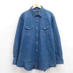 XL/古着 ラングラー 長袖 ウエスタン シャツ メンズ 大きいサイズ ロング丈 コットン 紺 デニム【spe】 26mar05のサムネイル