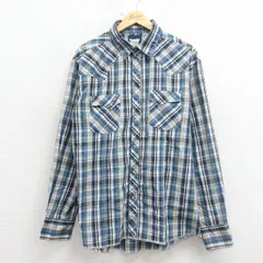 XL/古着 ラングラー 長袖 ウエスタン シャツ メンズ 紺他 チェック 26mar05のサムネイル