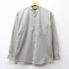 M/古着 長袖 シャツ メンズ コットン ノーカラー グレー系他 ストライプ 26mar05