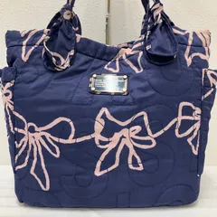1367　MARC BY MARC JACOBS　 マークバイマークジェイコブス　 トートバッグ　キルティング　リボン　 ロゴ　ネイビー×ピンク系　ナイロン　 レディース