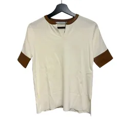  ベイジ BEIGE, レディース 半袖ニット 合皮切替 サイズ4 白 KR CW CM 0401【ZK101】のサムネイル